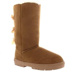 Holly Damen Schuhe Triplet Schleife Fell Schnee Regen Stiefel Winter Pelzstiefel - Licht Tan - LTA39 AEA0308 von Holly