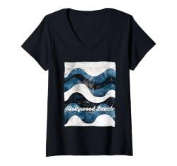 Damen Hollywood Beach, FL, Florida, Urlaub, Strandwellen, Souvenir T-Shirt mit V-Ausschnitt von Hollywood Beach FL Retro Vintage Apparel