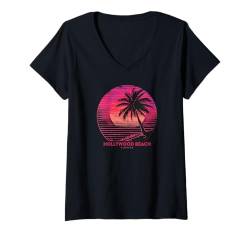 Damen Hollywood Beach FL Florida Vacation Beach Palme Souvenir T-Shirt mit V-Ausschnitt von Hollywood Beach FL Retro Vintage Apparel