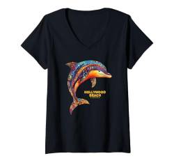 Damen Hollywood Beach FL Florida Vacation Delphin Souvenir T-Shirt mit V-Ausschnitt von Hollywood Beach FL Retro Vintage Apparel