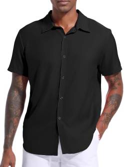 Herren Hemd Kurzarm Freizeithemd Shirt Soft Atmungsaktiv Sommer Strand Casual Regular Fit Shirt Schwarz-L von Holure