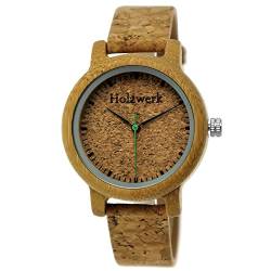 Holzwerk Germany Handgefertigte Designer Damen-Uhr Öko Natur Vegan Holz-Uhr Armband-Uhr Analog Klassisch Quarz-Uhr mit Kork Armband und Holz Ziffernblatt (Holzwerk.Kork.Damen) von Holzwerk Germany