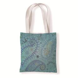 Homeyang Jutebeutel Bohemian Blue Green Stoffbeutel Waschbar Beuteltasche Damen Einkaufstasche Schule Tote Bag Wiederverwendbar Canvas Tasche mit Henkeln Stoffbeutel Klein 33x37 cm von Homeyang