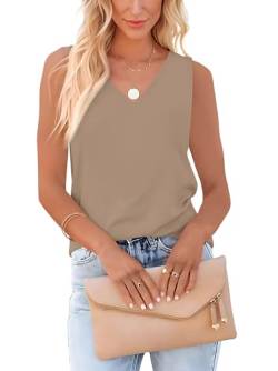 Homlan Damen Tank Top Sommer Ärmellose V-Ausschnitt Blusentop Loose Fit Shirts Basic Cami Elegant Blusen Casual Oberteile (XX-Large, Braun) von Homlan