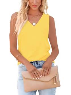 Homlan Damen Tank Top Sommer Ärmellose V-Ausschnitt Blusentop Loose Fit Shirts Basic Cami Elegant Blusen Casual Oberteile (XX-Large, Gelb) von Homlan