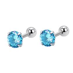 Homxi Ohrringe Stecker Damen,Ohrstecker Silber Edelstahl Damen 5MM Rund Ohrringe für Damen Stecker Hellblau(Rund) von Homxi