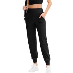 HomyComy Damen Yogahose Lang Haremshose Yoga Hose High Waist Freizeithose Pumphose Pilates Dance Harem Hosen Locker Sporthose mit Taschen Schwarz S von HomyComy