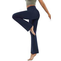 HomyComy Yogahose Damen Hohe Taille Bauchkontrolle Flared Leggings Bootleg Sporthose Bootcut Sporthose Fitness Flare Hose Aktive Freizeit Jazzpants Marineblau S von HomyComy