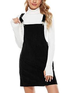 Hooever Damen Corduroy A-Linie Strappy Latz Pullover Overalls Kleid Rock - Schwarz - Mittel von Hooever