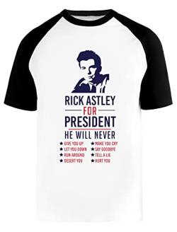 Rick Astley for President Baseball T-Shirt Herren Damen Unisex Weiß Rundhals Kurze Ärmel Bio-Baumwolle Tee Men's White von Hopestly