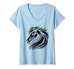 Damen Amerikanische USA-Flagge Pferd Reitpferde Reitsport T-Shirt mit V-Ausschnitt von Horse Riding Horses Horseback Gifts