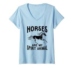 Damen Pferde sind mein Geist Tier Reiten Reiten T-Shirt mit V-Ausschnitt von Horse Riding Horses Horseback Gifts