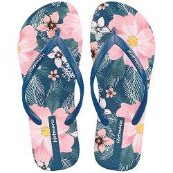 Hotmarzz Damen Flip Flops Zehentrenner Größe 37, Blüte dunkelblau von Hotmarzz