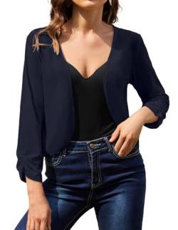 Hotouch Damen Bolero Festlich 3/4 Ärmel Kurze Strickjacke Elegant Jäckchen zum Kleid Top Marine Blau Größe XL von Hotouch