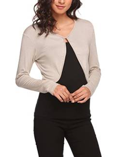 Hotouch Damen Bolero Langarm ELegant Bolerojacke Open Front Kurz Strickjacke Schulterjacke Bolerojäckchen Cardigan Casual Top Gelb M von Hotouch