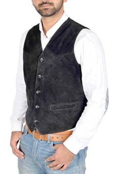 House of Leather Herren Echtes Wildleder Traditionelle Stil Klassische Waistcoat Gilet Weste Don Schwarz (Large) von House of Leather