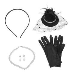 Housoutil 1 Satz Fascinator-Hut-Set Tea-Party-Stirnbandhut Halsketten Kappen 1920-Accessoires für Damen Fascinator-Stirnband Hochzeit Zubehör Haarnadel Kopfbedeckung Braut von Housoutil