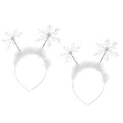 Housoutil Weihnachten Schneeflocken Haarreif, 2 Stück Schneeflocke Haarschmuck, weißer Plüsch Weihnachts Haarreif leuchtend, Weihnachts-Stirnbänder für Karneval Weihnachten Mottoparty von Housoutil