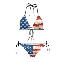 Howilath Damen Bikini 2 Stück Set Dreieckige Krawatte Halter Gepolstert Badeanzug Nationalflagge Blume Obst Muschel, US-Flagge, L von Howilath
