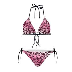 Howilath Damen Gepolsterter Push Up Bikini Sexy Sommer Badeanzug String Niedrige Taille Bademode Fruit Stripe USA Flagge Floral, pink leopard, S von Howilath