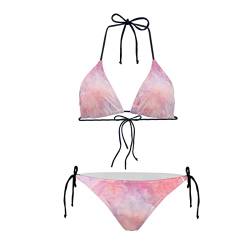 Howilath Damen Gepolsterter Push Up Bikini Sexy Sommer Badeanzug String Niedrige Taille Bademode Obst Streifen USA Flagge Floral, Rosa Aquarell, M von Howilath