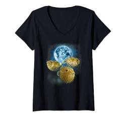 Damen Lustiges Puffershirt - Heulend auf dem Mond Pufferfisch T-Shirt mit V-Ausschnitt von Howling at The Moon Shirt and Apparel Co.