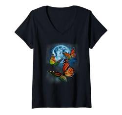 Damen Monarch Butterfly Shirt - Schmetterlinge heulen auf dem Mond T-Shirt mit V-Ausschnitt von Howling at The Moon Shirt and Apparel Co.