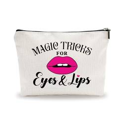 Hsupl Make-up-Tasche für Mädchen – Zaubertricks für Augen Lippen – Kosmetiktasche mit Lippendruck, Geschenk für Frauen, Mädchen, Schwester, Baumwoll- und Leinen-Make-up-Tasche, Damen-Accessoires und von Hsupl