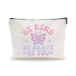 Make-up-Tasche für Mädchen – Be Kind, Be Brave, Be You – Schmetterlings-Thema, Positive Zitate, Kosmetiktasche, ermutigendes Geschenk für Frauen, Mädchen, Schwester, Baumwoll-Leinen-Make-up-Tasche, von Hsupl