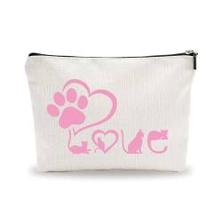 Make-up-Tasche mit Katzenmotiv für Frauen, rosa Katzen-Motiv, kleine Kosmetiktasche für Katzenliebhaber, Katzenbesitzer-Geschenk, Geschenk für Frauen, Mädchen, Schwester, Make-up-Tasche aus Baumwolle von Hsupl