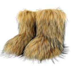 Huamengyuan Faux Fur Boots for Women Fuzzy Fluffy Furry Round Toe Suede Winter Snow Boots Flat Shoes Winterstiefel Schneestiefel Gemütlich Flache Kurze Stiefel für Innen Draußen drinnen von Huamengyuan