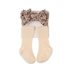 Huamengyuan Kinder baby säuglingssocken Haarbänder und Socken Unisex Baby Erstlingssöckchen Bein-und Sockenschützer für Babys Mädchen weiche Haarbänder mit Blumenmuster und gestrickte Socken von Huamengyuan