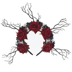 Ast Stirnband Goth Blumenkronen Für Frauen Gothic Totenkopf Stirnband Halloween Stirnband Blumengeweih Goth Blumenkronen Für Frauen von Huaqgu