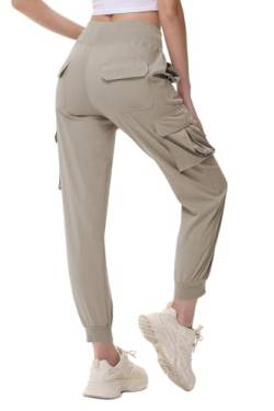 Huayuzh Wanderhose Damen Cargohose Lang Hosen Leichter Schnelltrocknende Jogginghose Freizeithose Outdoorhose mit Kordelzug Khaki XL von Huayuzh