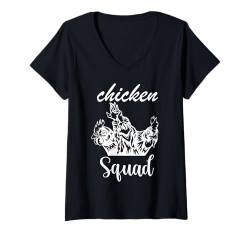 Damen Chicken Squad T-Shirt mit V-Ausschnitt von Hühnerliebhaber, Huhn, Lächeln, glückliches Huhn