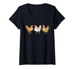 Damen süße Hühner T-Shirt mit V-Ausschnitt von Hühnerliebhaber, Huhn, Lächeln, glückliches Huhn