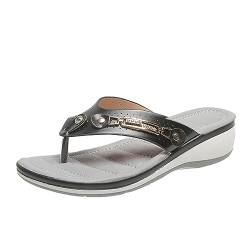 Hufu Orthopädische Slide Sandalen, Damen Flach Rutschfest Keilsandalen, Elegante Flip Flops Sandaletten Slip On Damenschuhe (Schwarz, Erwachsene, Damen, 40, Numerisch, EU Schuhgrößensystem, M) von Hufu