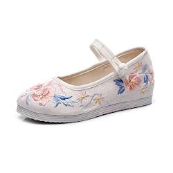 Huicai Damen Schuhe Bestickte Ballerinas aus Segeltuch Round Toe Bequeme Damen Casual Flats Hanfu Schuhe von Huicai