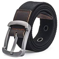 Herren Stoffgürtel Dornschliesse Taillengürtel Freizeit Mode Jeanshose Herrenmode Belt Stretchgürtel Herrengürtel (Color : Schwarz, Size : 125cm) von Huixin