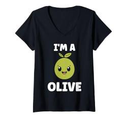 Damen Lustiges Lebensmittel Oliven Team Olive T-Shirt mit V-Ausschnitt von Humor Essen süß einfach Lustige Olive