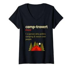 Damen Camp-trovert Camping Humor Definition Introvert T-Shirt mit V-Ausschnitt von Humor Sarkastische Witze Kleidung Introvertierte