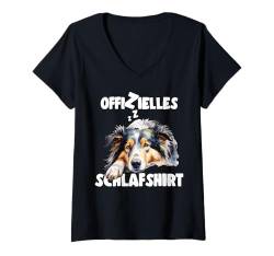 Damen Offizielles Schlafshirt Australian Sheperd Hundemotiv Lustig T-Shirt mit V-Ausschnitt von Hundebesitzer Langschläfer Geschenkidee Spruch