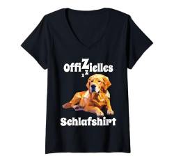 Damen Offizielles Schlafshirt Hundemotiv Golden Retriever Hund T-Shirt mit V-Ausschnitt von Hundebesitzer Langschläfer Geschenkidee Spruch