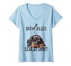 Damen Offizielles Schlafshirt Mit Hund Lustig Brandlbracke T-Shirt mit V-Ausschnitt von Hundebesitzer Langschläfer Geschenkidee Spruch