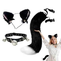 Katzenohren Stirnband Mit Katzenschwanz, Neuartiges Halloween Kopfstück, Kostüm Halsband Cosplay Set, Plüsch Katzenohren Kostüm, Kopfbedeckung Für Kinder Erwachsene von HunicandIU