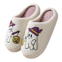 Halloween Hausschuhe für Damen Herren Plüsch Memory-Baumwolle Pantoffeln Weich Plüsch rutschfeste Cozy Slippers von Hunpta