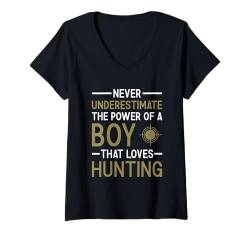 Damen Hunter Unterschätze niemals die Macht eines Jungen T-Shirt mit V-Ausschnitt von Hunting Hobby Present Hunter Apparel