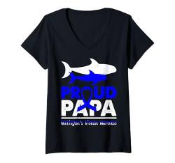 Damen Blue Dolphin Father Support zur Aufklärung über die Huntington-Krankheit T-Shirt mit V-Ausschnitt von Huntingtons Disease Awareness Products (Lwaka)