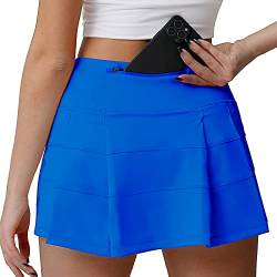 Husnainna hoch taillierte Plissierte Tennisrock mit Taschen, athletische Golf Skorts für Frauen, eingebauten Shorts 018BZQ-Moroccan Blue/b4 von Husnainna