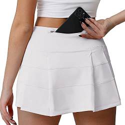 Husnainna hoch taillierte Plissierte Tennisrock mit Taschen, athletische Golf Skorts für Frauen, eingebauten Shorts 018BZQ-White/c6 von Husnainna